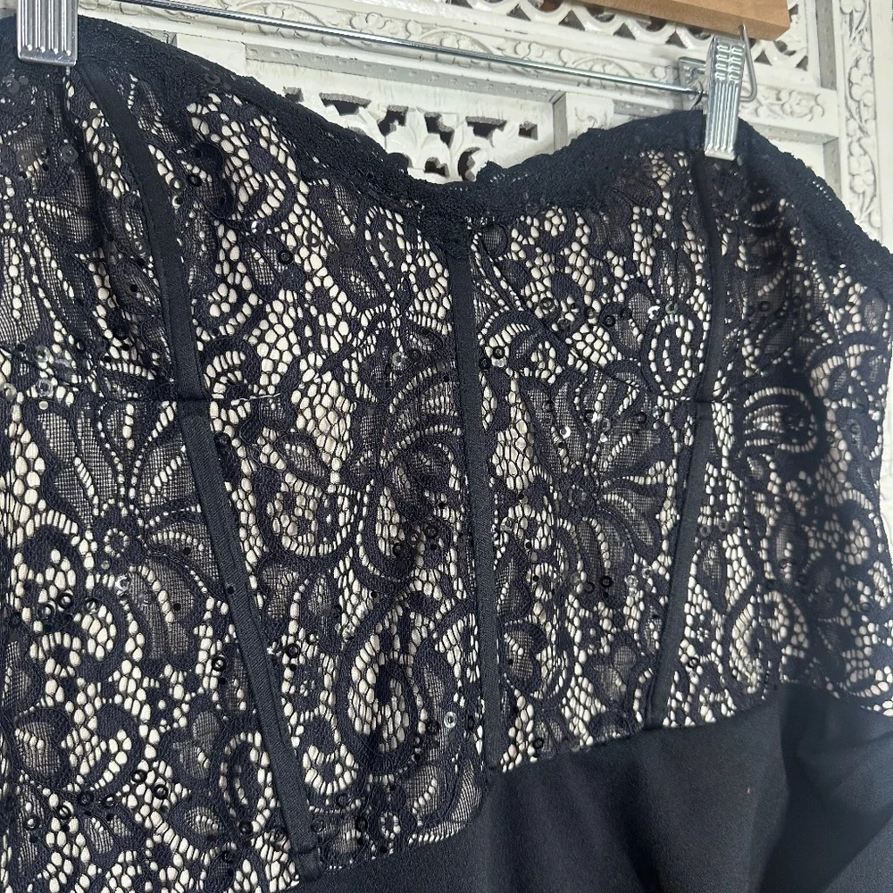 Galina Signature Black Lace Corset Sequin Romantic Whimsygoth Fairy‎ Prom Dress